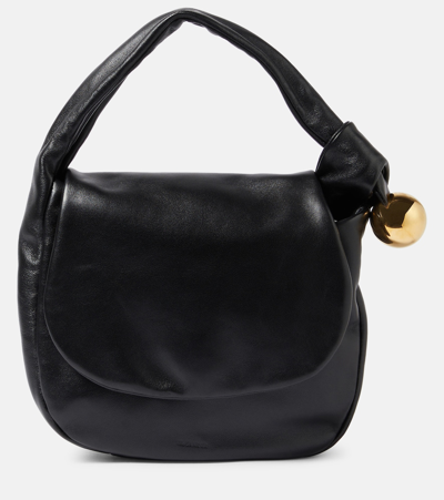 Jil Sander Sphere Flat Napa Leather Shoulder Bag In Black