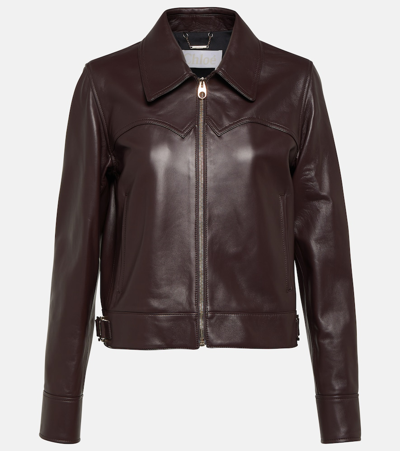 Chloé Nappa Leather Bomber Jacket In Kohl Brown