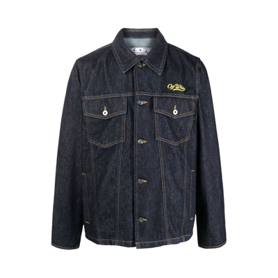 Pre-owned Off-white Wave Off Denim Utility Jacket 'indigo/yellow' In Blue