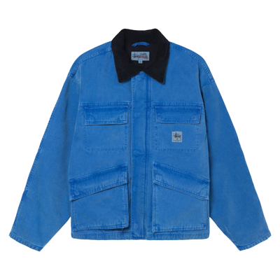 Pre-owned Stussy Washed Canvas Shop Jacket 'blue'