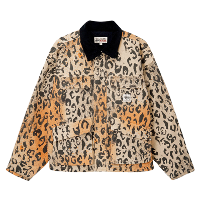 Pre-owned Stussy Washed Canvas Shop Jacket 'leopard' In Brown