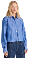 RAG & BONE MAXINE STRIPE CROPPED SHIRT BLUE STRIPE