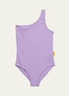 Molo Kids' Girl's Nai One-shoulder Swimsuit In Viola