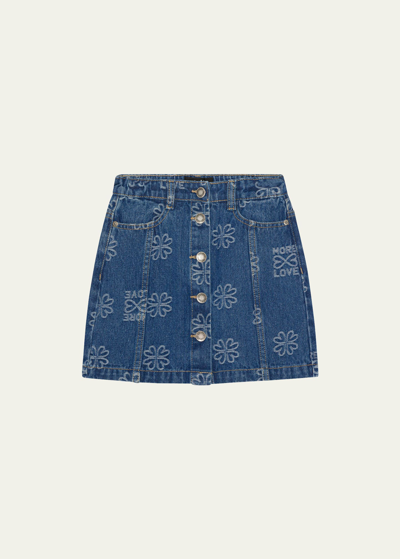 Molo Kids' Bera Clover-print Denim Skirt In Blue