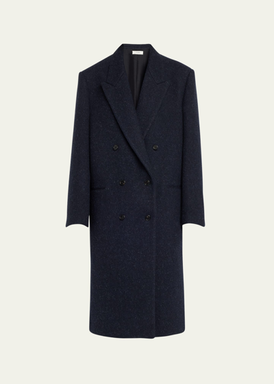 The Row Dhanila Long Double-breasted Wool Coat In Dark Navy