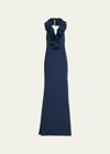 BADGLEY MISCHKA RUFFLE HALTER TRUMPET GOWN