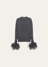 Prada Feather-trimmed Cashmere Crew-neck Sweater In F0480 Ardesia