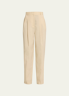 TOTÊME MID-RISE DOUBLE-PLEATED STRAIGHT-LEG TAILORED TROUSERS