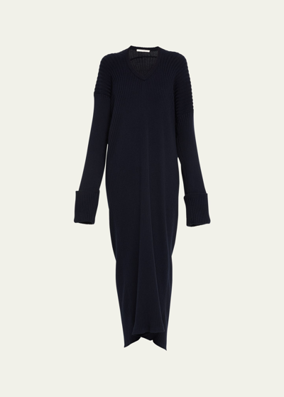The Row Elodie Knit Cotton Maxi Dress In Navy