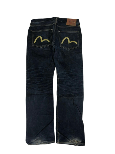 Pre-owned Evisu 2000s  Embroidered Gold Seagull Denim Jeans In Dark Indigo