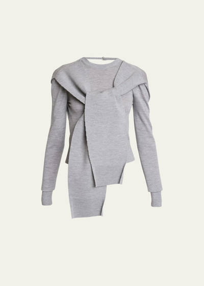 Jacquemus Rica Open-back Buttoned Front Scarf Wool Sweater In Grey