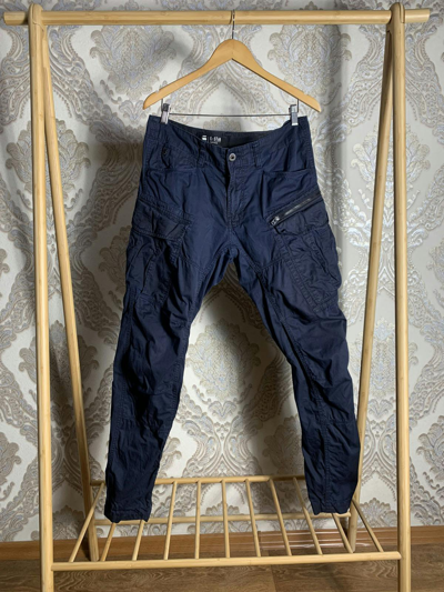 Pre-owned G-star Raw Vintage G Star Raw Cargo Pants Y2k Drill 90's In Blue