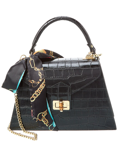 Persaman New York Marta Croc-embossed Leather Satchel In Black