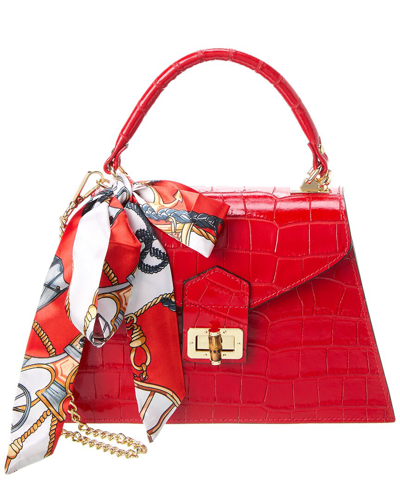 Persaman New York Marta Croc-embossed Leather Satchel In Red