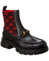 Gucci Black Gg Logo Horsebit Leather Ankle Boots In Black