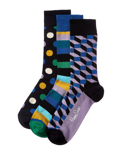Happy Socks Stripe 3pk Gift Set In Multi