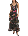 Hutch Senna Floral Flutter-sleeve Tiered Maxi Wrap Dress