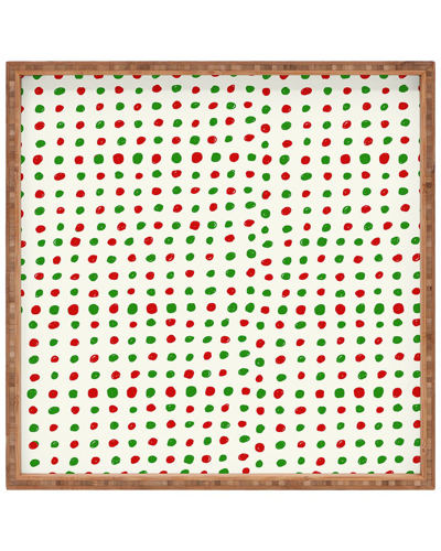 Deny Designs Leah Flores Holiday Polka Dots Square Tray In Green