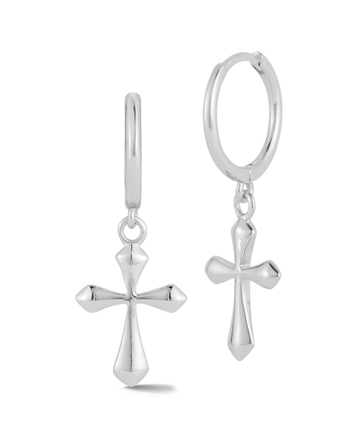 Glaze Jewelry Silver Cross Huggie Earrings In White