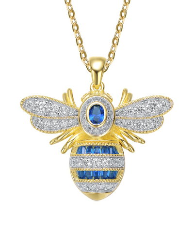 Genevive 14k Over Silver Cz Wasp Pendant Necklace In Gold