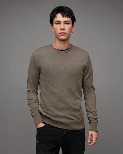 Allsaints Mode Merino Crew Neck Ramskull Sweater In Pewter Green