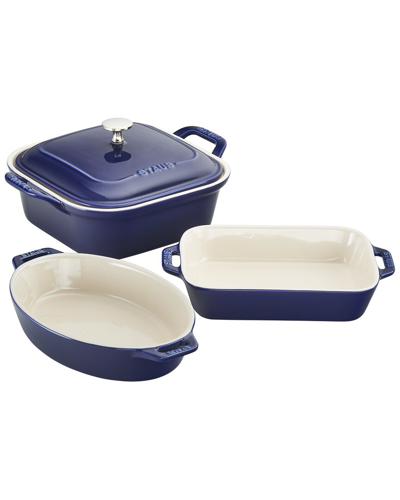 Staub Ceramics 4pc Baking Pans Set With Casserole Dish & Brownie Pan In Blue