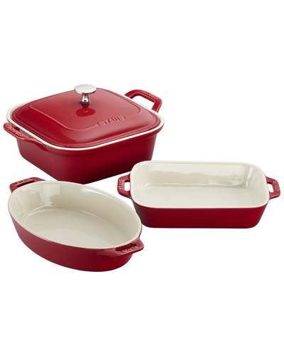 Staub Ceramics 4pc Baking Pans Set With Casserole Dish & Brownie Pan In Red