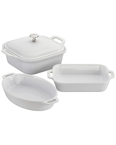 Staub Ceramics 4pc Baking Pans Set With Casserole Dish & Brownie Pan In White