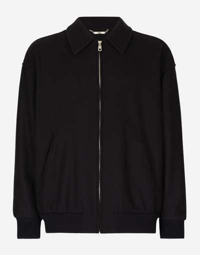 Dolce & Gabbana Wool-blend Bomber Jacket In Navy Blue