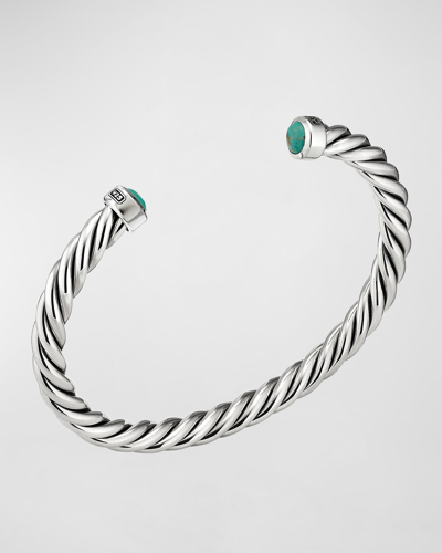David Yurman Men's Cable Cuff Bracelet In Silver, 6mm In Turquoise