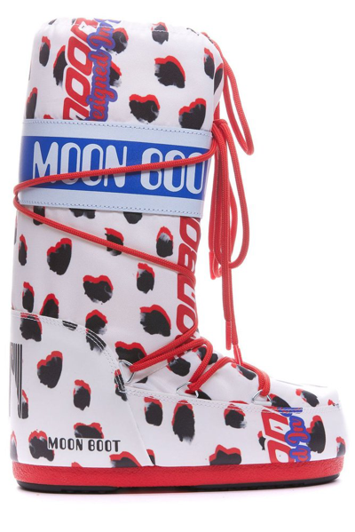 Moon Boot Icon Retrobiker Dalmatian Boots In Black