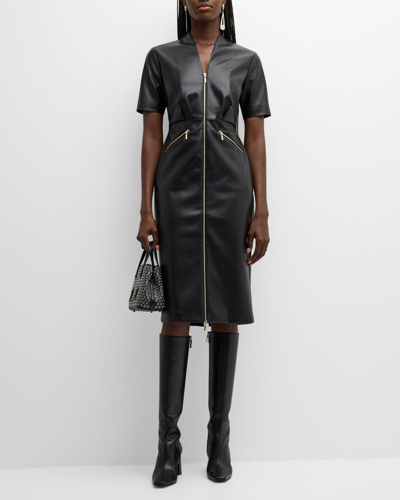 t tahari collared faux leather dress T Tahari Faux Leather Shirt Dress
