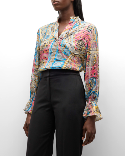 Elie Tahari The Beth Striped Paisley-print Blouse In Calypso