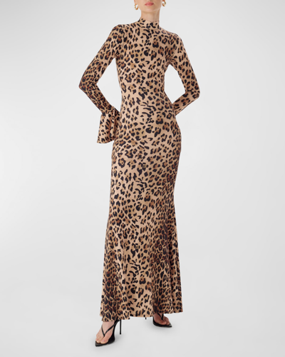 Ronny Kobo Maeve Leopard-print Mock-neck Maxi Dress In Leopard Print