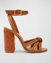 Schutz Kathleen Woven Ankle-strap Sandals In Brown