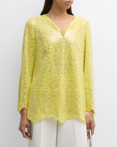 Kobi Halperin Women's Ellie Sequined Cotton-blend Lace Tunic In Citrus