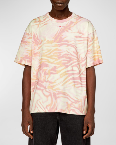 Diesel Men's T Boxt N3 Zebra-print Jersey T-shirt In Pink