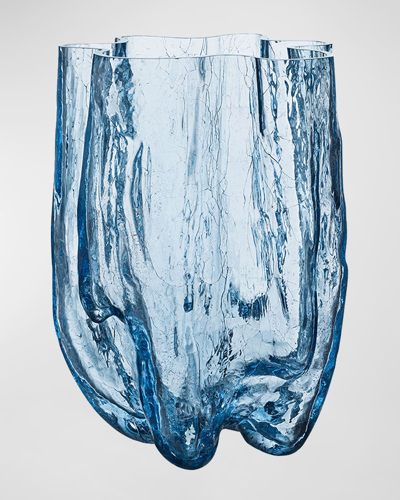 Kosta Boda Crackle Extra-large Circular Vase In Blue