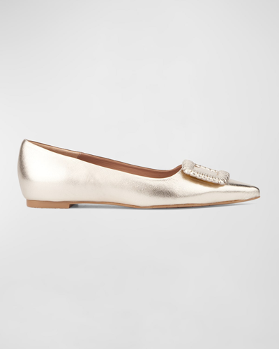 Aquatalia Jena Pointed Metallic Leather Ballerina Flats In Platino