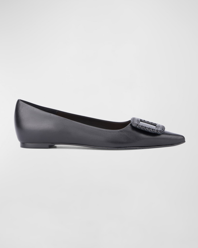 Aquatalia Jena Pointed Leather Ballerina Flats In Black