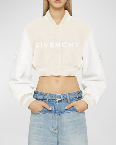 Givenchy Women's Cropped Varsity Jacket In Wool And Leather In Beige White