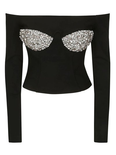 Area Embellished Stretch Tech Top In Black