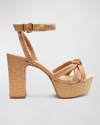 Schutz Kathleen Woven Ankle-strap Platform Sandals In Beige