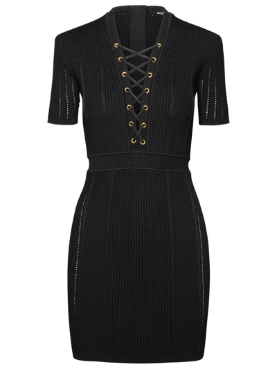 Balmain Rib-knit Mini Dress In Black