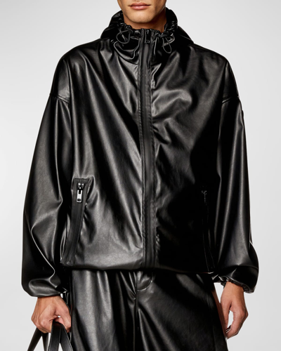 Diesel Men's Hooded Faux-leather Wind Resistant Jacket In Deep Black