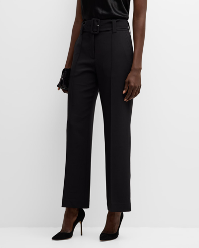 Elie Tahari The Baylor Belted High-rise Straight-leg Trousers In Noir