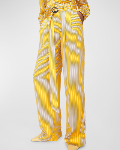 Equipment Armand Striped Wide-leg Silk Palazzo Pants In Citrus
