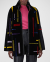 GORSKI ABSTRACT-INTARSIA SHEARLING LAMB ZIP JACKET