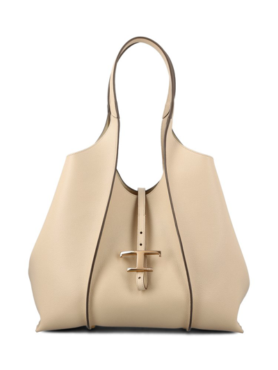 Tod's Medium T Timeless Logo-plaque Tote Bag In Beige