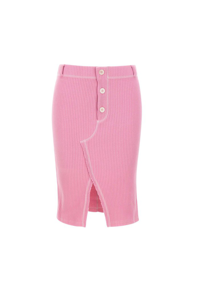 Moschino Ribbed-knit Stretch-cotton Skirt In Pink